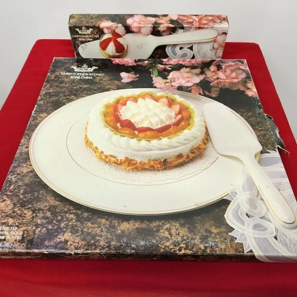 Christopher Stuart Cake Platter w/Server Royal Gold Bone China Cookie Plate